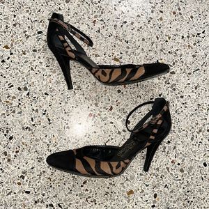 Salvatore Ferragamo tiger animal mohair heel 8 black tan